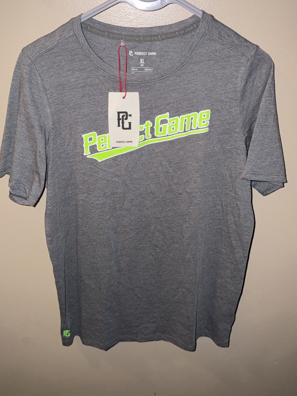 Perfect Game Kids' Gray Short Sleeve Tee with Neon Green Logo